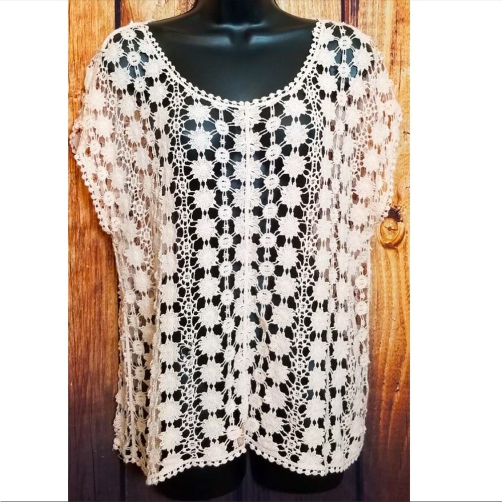 NWT- Peach Crochet Loose Fitting Top